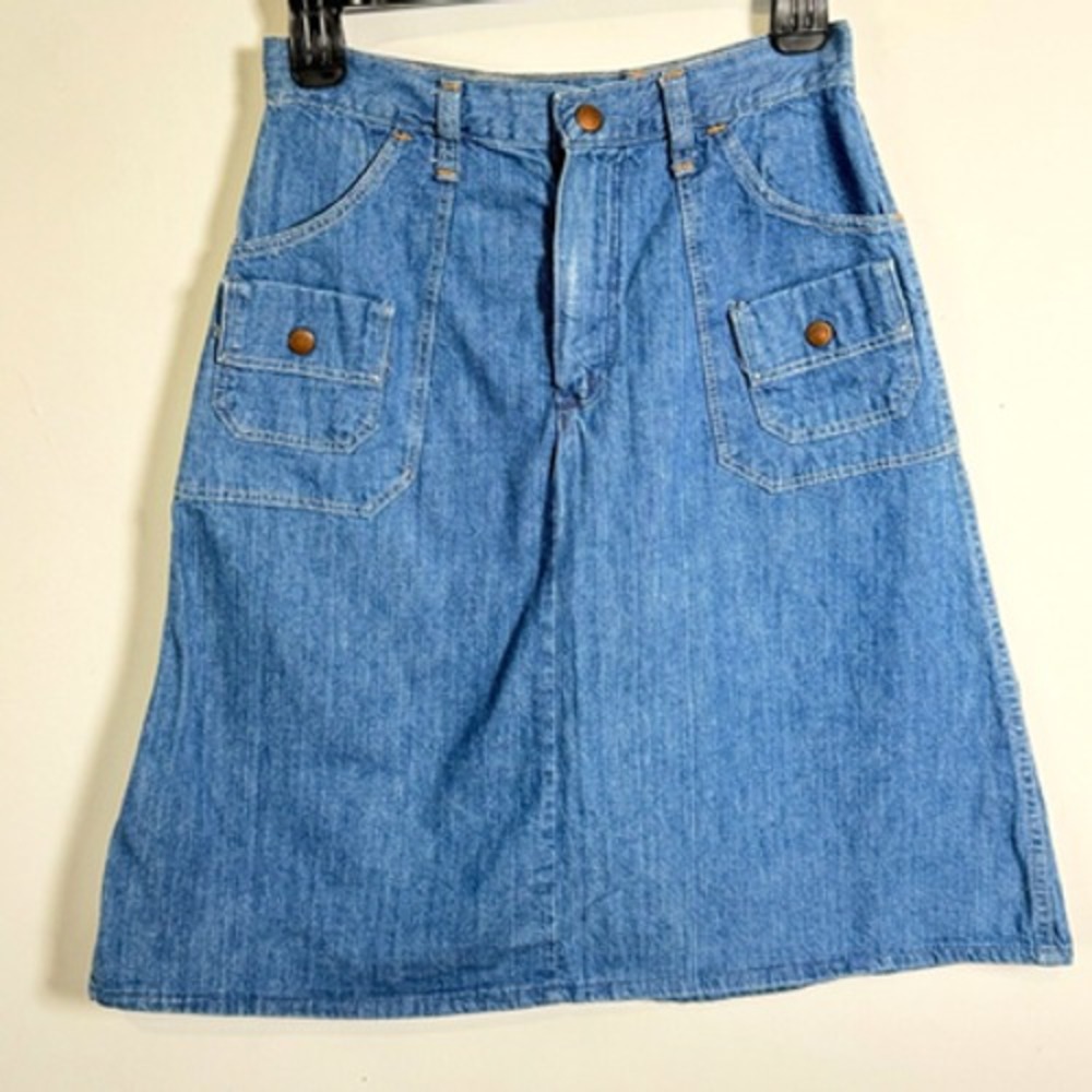 Wrangler Womens Denim A Line Midi Skirt Cargo‎ Pockets Blue Jean Vintage